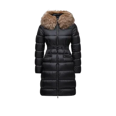 Moncler Boedic Hooded Shearling-trimmed Long Down Jacket, Women, Black, Size: 5