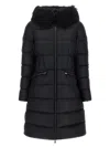 Moncler Boedic Hooded Shearling-trimmed Long Down Jacket Clothing In Black