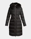 Moncler Boedic Long Down Coat With Detachable Shearling Trim In Black