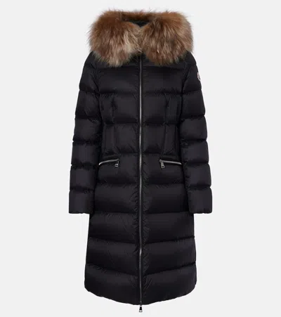 Moncler Boedic Shearling-trimmed Down Coat In Black