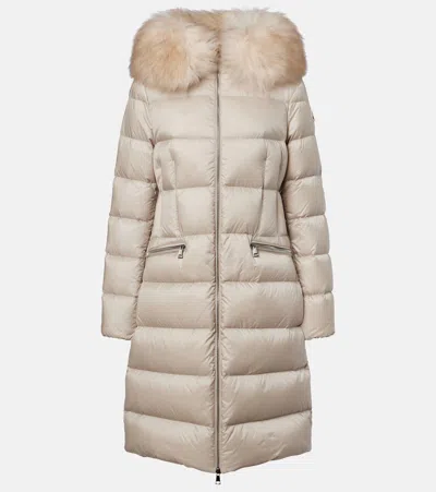 Moncler Boedic Shearling-trimmed Down Coat In Brown