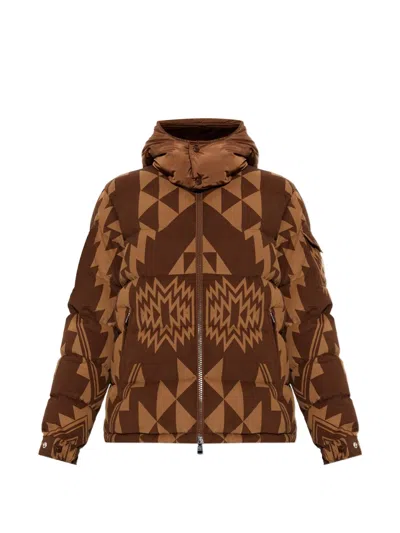 Moncler Boislune Geometric-patterned Down Jacket In Brown