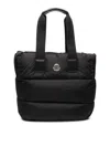 Moncler Puffy Black Tote Bag With Top Zip And Dual Handles In Black