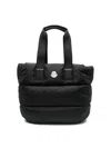 Moncler Puffy Black Tote Bag With Top Zip And Dual Handles In Black
