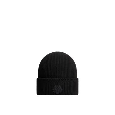 Moncler Cashmere Logo Beanie, Men, Black, Size: One Size