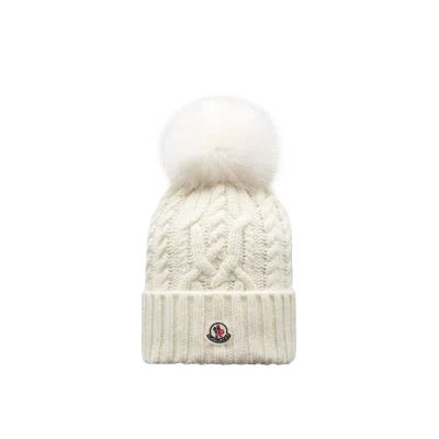 Moncler Cashmere Blend Beanie With Pom Pom White