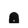 Moncler Mol20933b00036a9327999bb Ribbed Merino Wool Beanie In Black