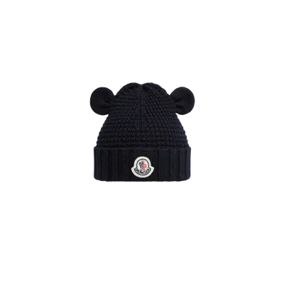 Moncler Wool Beanie With Teddy Bear Ears, Gender Neutral, Blue, Size: Xxs