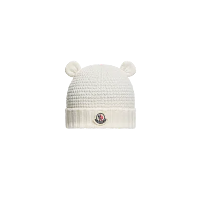 Moncler Bonnet En Laine Avec Oreilles D'ours En Peluche, Enfant, Blanc, Taille: Xs In White