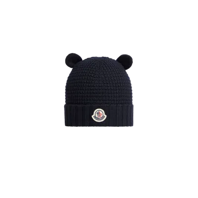 Moncler Bonnet En Laine Avec Oreilles D'ours En Peluche, Enfant, Bleu, Taille: Xxs In Blue