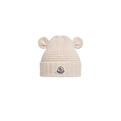 Moncler Bonnet En Laine Avec Oreilles D'ours En Peluche In Rose