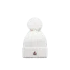 Moncler Wool Beanie With Faux Fur Pom Pom White
