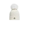 Moncler Wool Beanie With Faux Fur Pom Pom White In White