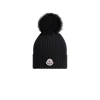 Moncler Wool Beanie With Faux Fur Pom Pom Black In Black