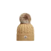 Moncler Ribbed Wool Beanie With Faux Fur Pom In Beige