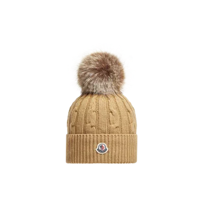 MONCLER BONNET EN LAINE ET CACHEMIRE AVEC POMPON EN MATIÈRE SYNTHÉTIQUE