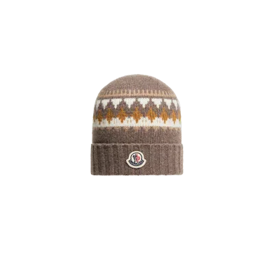 Moncler Kids' Bonnet En Laine Jacquard Et Cachemire Mélangés, Garçons, Marron, Taille: 3xs In Brown