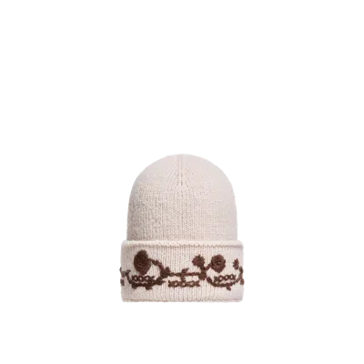 Moncler Bonnet En Maille D'alpaga Mélangée Avec Broderies, Femme, Blanc, Taille: Uni