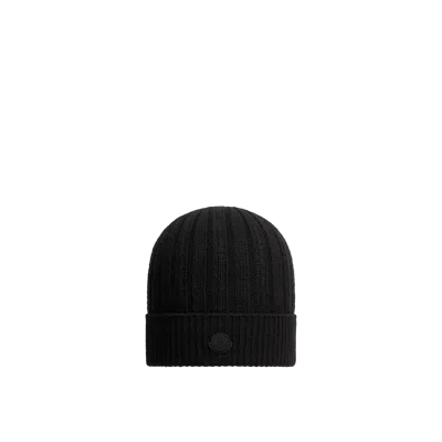 Moncler Bonnet En Maille De Laine Côtelée, Femme, Noir, Taille: Uni In Black