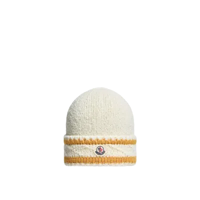 Moncler Bonnet Rayé En Laine Et Coton Mélangés In White