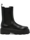 Moncler Black Leather Aurea Chelsea Ankle Boots In Animal Print