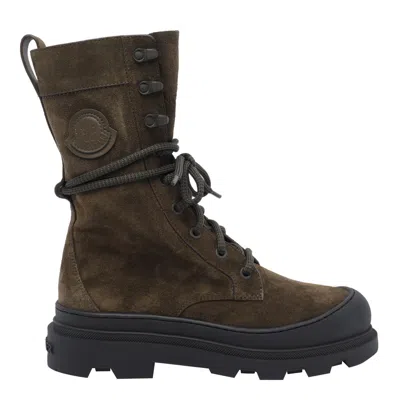 Moncler Vera Suede Combat Boots In Brown