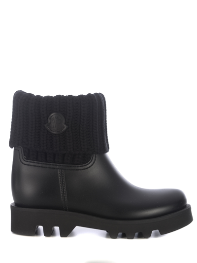 Moncler Larue Ribbed-knit Leather Boots In Nero