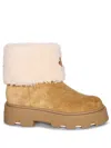 Moncler Camel Beige Real Leather Aurea Mid Ankle Boots In Neutral