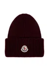 Moncler Bordeaux Logo Beanie Hat In Brown