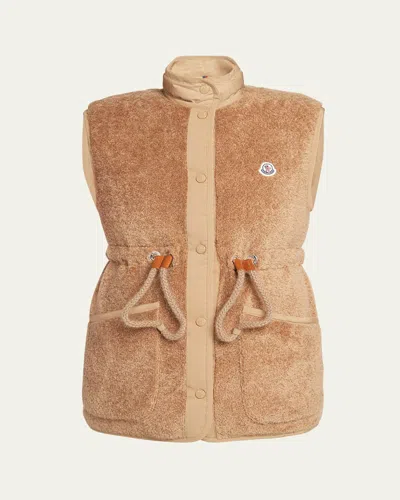 Moncler Bost Teddy Fleece Vest In Medium Beige