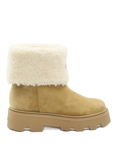 Moncler Aurea Mini Ankle Boots In Suede Leather And Shearling In Brown