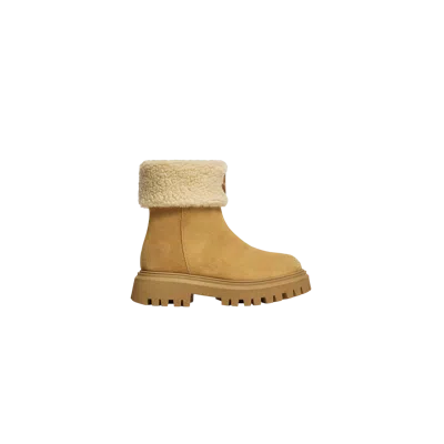 Moncler Aurea Mini Ankle Boots In Suede Leather And Shearling In Brown
