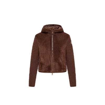 Moncler Bouclé & Teddy Zip-up Hoodie, Women, Brown, Size: L