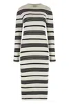 Moncler Stripe Long-sleeve Midi Dress In White