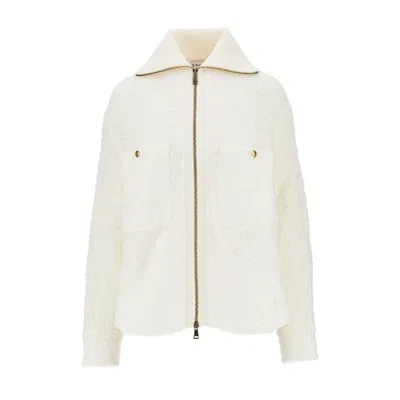 Moncler Bouclé Knit Full-zip Cardigan In White