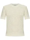 Moncler Bouclé Open-knit T-shirt In Neutrals
