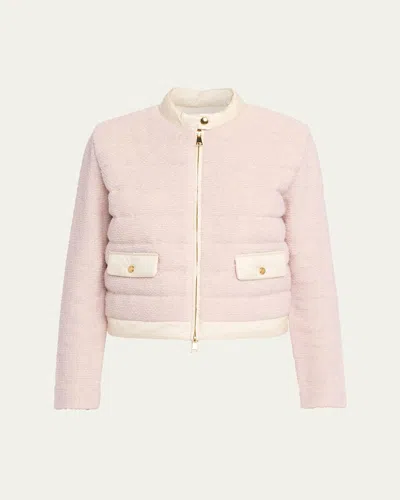 Moncler Bouclé Short Down Jacket In Pink