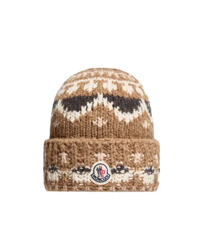 Moncler Fair Isle-knit Beanie Hat In Brown