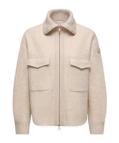 Moncler Wool-blend Bouclé Cardigan In Neutral