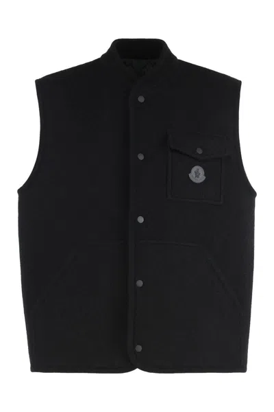 Moncler Wool Gilet Stand Collar In Black