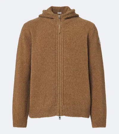 Moncler Hooded Zip-up Cardigan In Brown