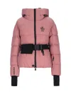 Moncler Bouquetin Belted Nylon Down Jacket In Pink