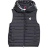 Moncler Bourget Down Hooded Vest In Dark Navy Blue