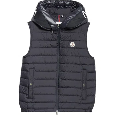 Moncler Bourget Down Hooded Vest In Dark Navy Blue