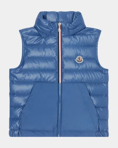 Moncler Kids' Boy's Apatou Tri-stripe Puffer Vest In Blue