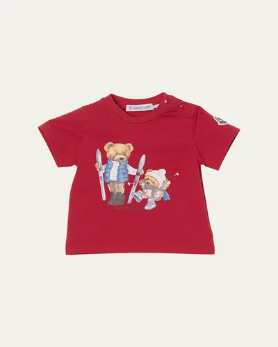 Moncler Kids' Boy's Bear Graphic-print Short-sleeve T-shirt In Red