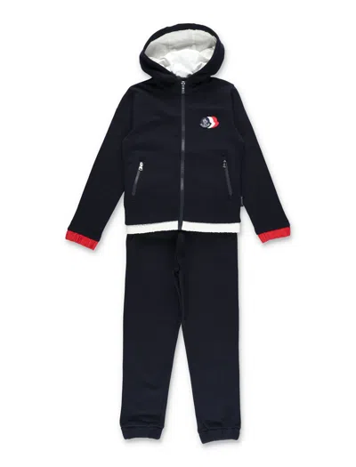 Moncler Boy's Brushed Cotton Zip-up Hooded Tracksuit Set In Blu