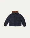 Moncler Boy's Cayden Faux Fur Trim Jacket In Dark Blue