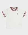 Moncler Boy's Logo Patch Striped Trim T-shirt In White
