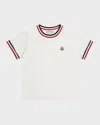 Moncler Boy's Logo Patch Striped Trim T-shirt In White